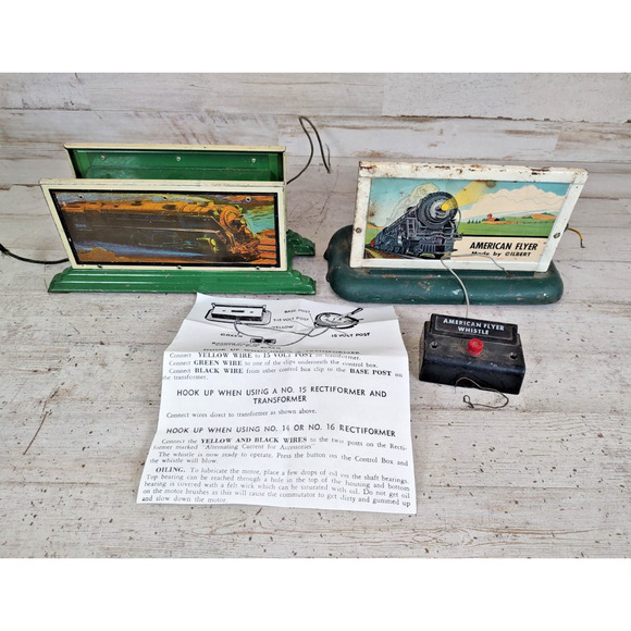 Lot of 2 Vintage American Flyer Whistle Billboards Steam Whistle & 2029 UNTESTED - Picture 1 of 10